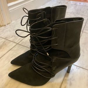 Black suede and lamb skin booties